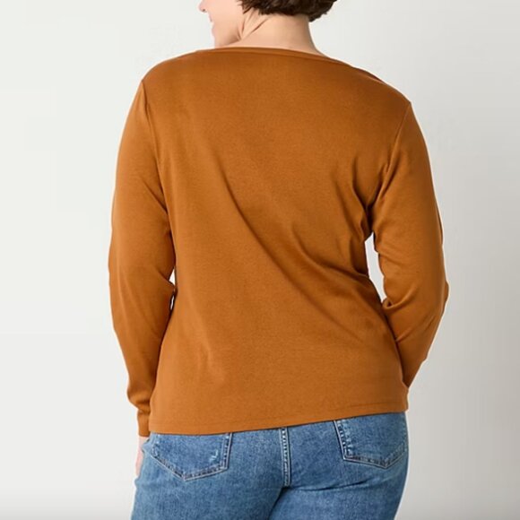 St. John's Bay Womens Crew Neck Long Sleeve T-Shirt, Pecan Size Medium - Picture 2 of 3